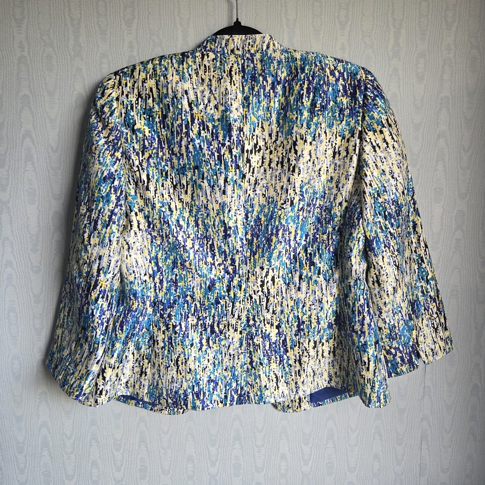 Kasper Multicolor Abstract Long Sleeve Mid Length Open Front Jacket Blazer 6 - Picture 3 of 7